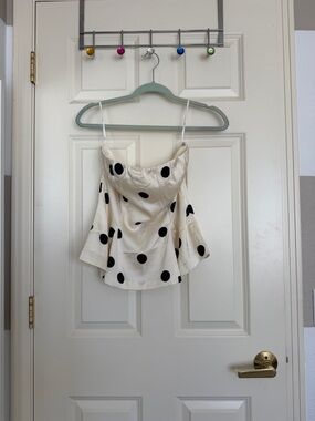Lulus Strapless Cream Polka Dot Blouse